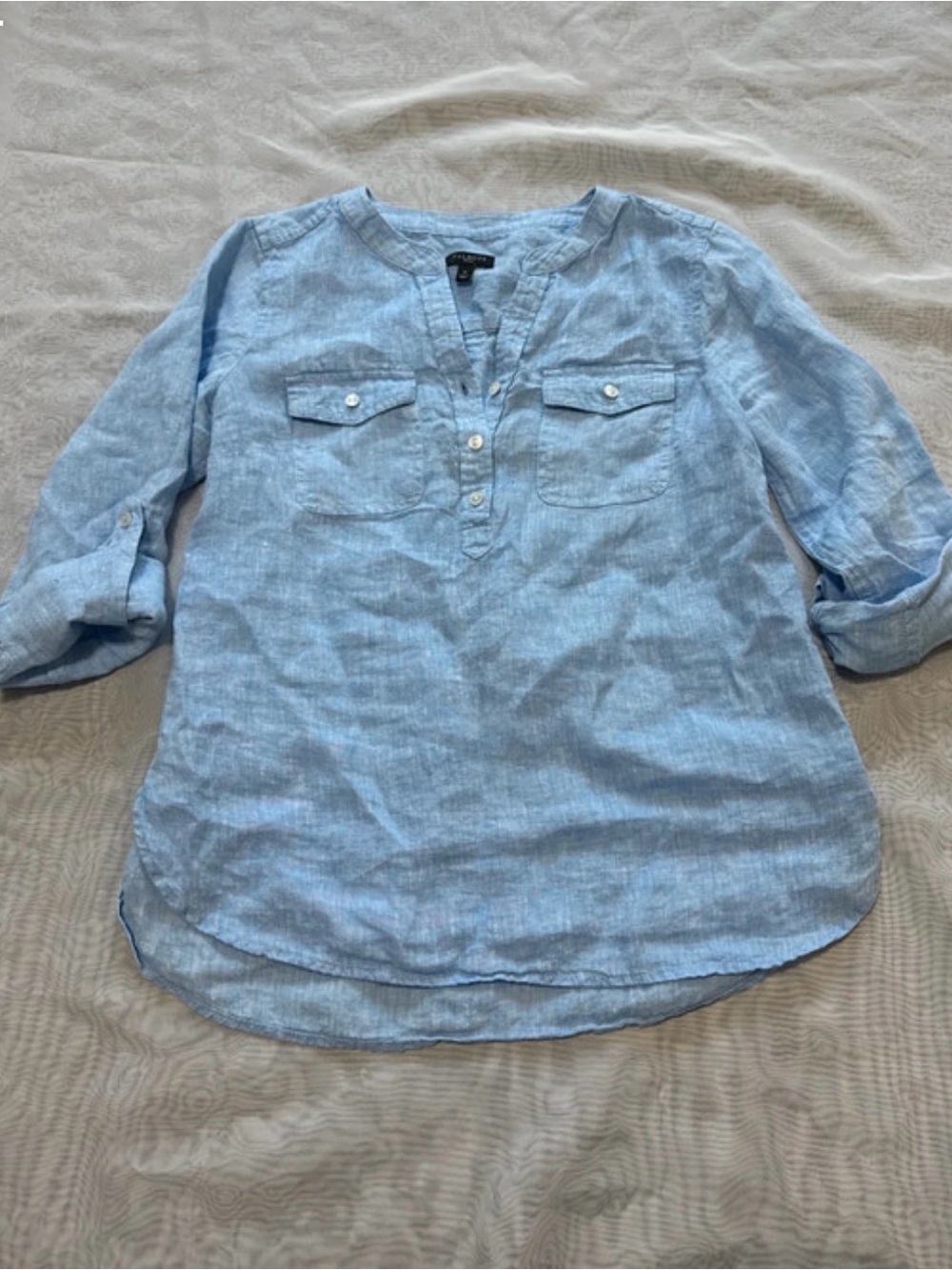 Talbots Light Blue Linen Blend Henley Tunic - Women